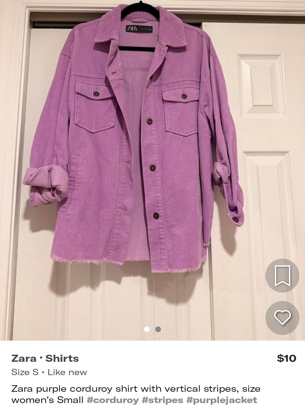 Zara Lavender Corduroy Overshirt Jacket